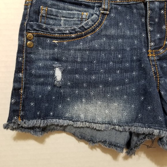 LEI shorts 3 Ashley low rise denim jean floral print distressed frayed raw hem - Picture 4 of 14